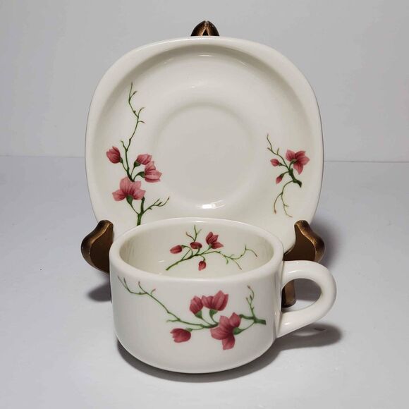 Syracuse China Teacup and Saucer Pink Flowers - Picture 7 of 7